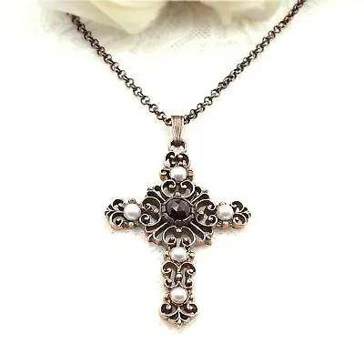 Vintage Garnet Cross In Bavarian Baroque Style With Belcher Chain NM220930 M* • $98