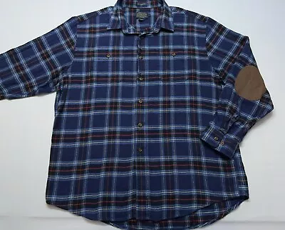 Pendleton Hawthorne Flannel Shirt Mens Size XL Blue Plaid Elbow Patches • $25.49