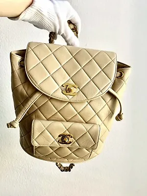 ANTHENTIC CHANEL Vintage Small DUMA Backpack Beige RARE COLOR • $6500