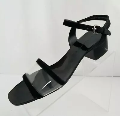 Zara Basic Womens Black Sandals Clear Band Block Heel Ankle Strap EU 40 US 9.5   • $39.95