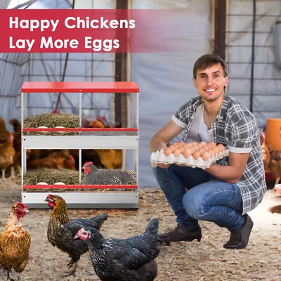 Chicken Nesting Box Hen Laying Nest Boxes 4 Hole Rollout Egg Collection Metal • $106.71