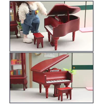 1Set 1:12 Dollhouse Miniature Piano W/Chair Grand Piano Model Living Room DecAW • $21.47