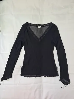 Intimissimi Women Black Lace Mesh Goth 90's Top T-shirt Jersey Blouse Size L • £20