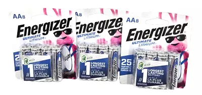 Energizer Ultimate Lithium AA 8-Pack Total 24 Batteries Lot Of 3 NEW • $49.99