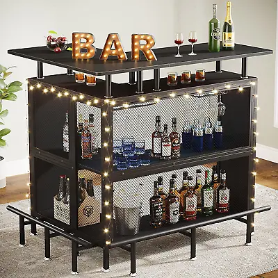 L-Shaped Home Bar W/ Stemware Racks Shelves Footrest Corner Mini Bar Kitchen • $299.99