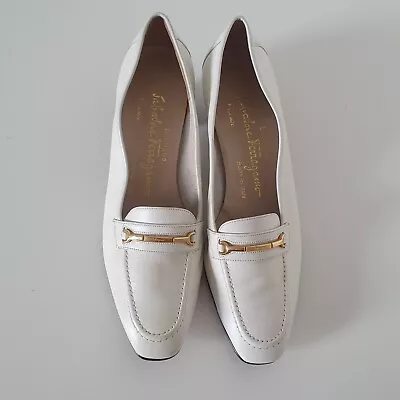 Salvatore Ferragamo Shoes Women's 5 EU 38 US 7 White Leather Block Heel New • £75