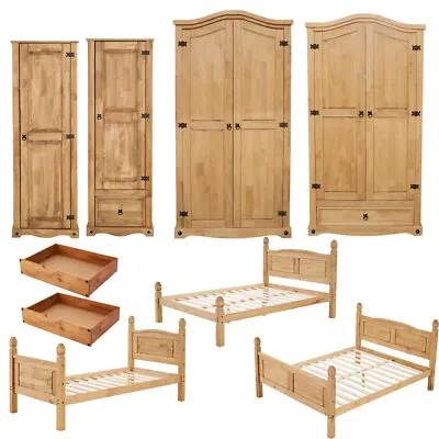 £155.99 • Buy Corona Wardrobe Bed Frame Underbed Storage Drawer Mexican Pine Bedroom Furniture