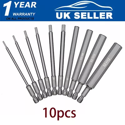 10x Hex Key Allen Bit Set Quick Change Connect Impact Driver Drill Metric Long • £6.29