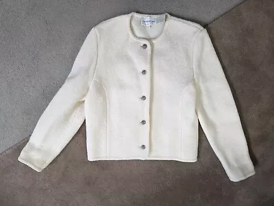 The Eagles Eye Vintage Size 14 Boiled Wool Ivory Cardigan Sweater Jacket EUC! • $21