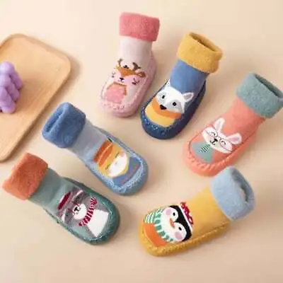 UK Kids Baby Girl Boys Toddler Anti-slip Slippers Socks Cotton Shoes Winter Warm • £4.09