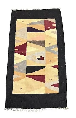 Handmade Vintage Wool Rug Navajo Style Multicolor 2'6 X 4'6 • £115.82