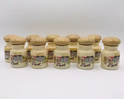 Vintage International Heartland Stoneware Spice Jar Set 10 Piece Set Horse Buggy • $30