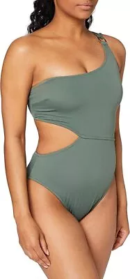 Iris & Lilly Women's Shoulder Cut Out Swimsuit Swimming Costume Khaki BNWT • £12.95