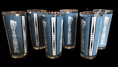 6 Vintage MCM Wedgwood Blue Jeanette? High Ball Tumbler Glasses Horse Barware • $45