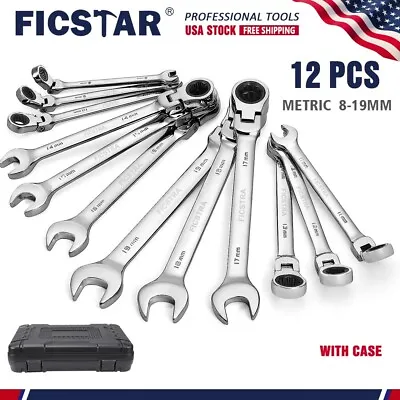 12Pc 8-19mm Metric Flexible Head Ratcheting Wrench Combination Spanner Tool Set • $38.16