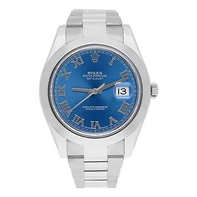 Rolex Datejust II Steel Blue Roman Dial Oyster Bracelet Mens 41mm Watch 116300 • $8500