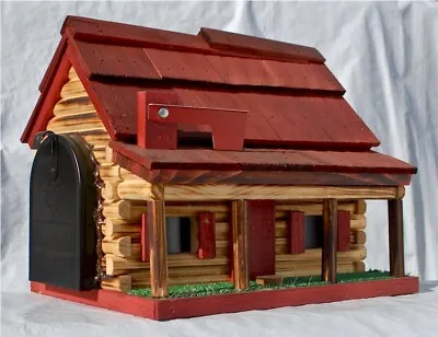 Log Cabin With Porch Wooden Mailbox Red Authentic Amish-made In USA • $219