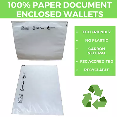 PAPER DOCUMENTS ENCLOSED WALLETS - ECO FRIENDLY Bio Shipping Pouches Envelopes  • £11.07