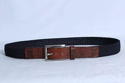 Martin Dingman Woven Italian Rayon Elastic Belt Navy/ Lizard Embossed Size 38 • $40