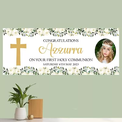 Personalised First Holy Communion Party Banner Baptism Confirmation • £8.99