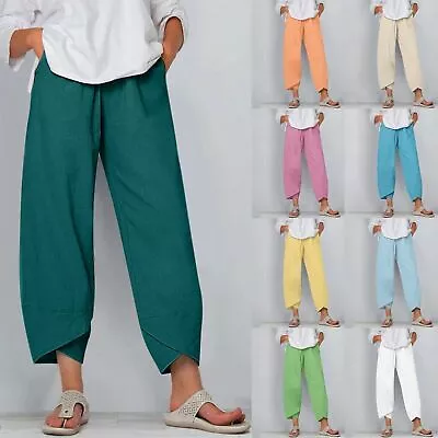 Summer Womens Ladies Cotton Linen Baggy Casual Comfort Pants Trousers Plus Size • $12.79