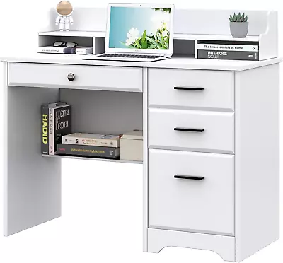 White Desk With Drawers 44  Wood Executive Computer Desk For Home Office Studen • $295.99