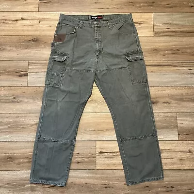 Men's Wrangler Riggs Workwear Cargo Carpenter Pants SZ 40x34 Gray Ripstop Work • $21.99