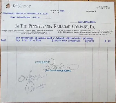 Pennsylvania Railroad To Mt. Jewett Kinzua 1908 Document Letterhead Receipt PA • $7.99