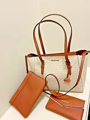 Michael Kors Charlotte Large Leather 3-in-1 Tote Shoulder Handbag - Poppy Orange • $175