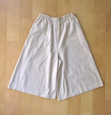 Vtg 70s 80s Beige Polycotton Culottes Palazzo Pants Pockets Elastic Waist 10P • $19.99