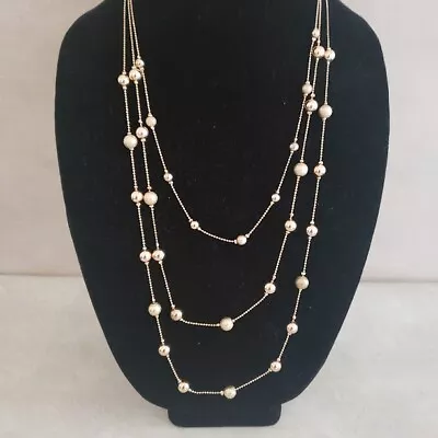 MONET Triple Strand Gold Tone Link Chain Costume Necklace 30  Long Lobster Clasp • $16.99