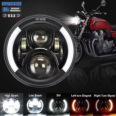 7 Inch LED Motorcycle Headlight With White DRL &Amber Turn Signal For Motorcycle • $25.55