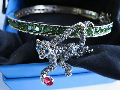 AKKAD Rhinestone Hinged Bracelet With Dangling Rhinestone Monkey • $26