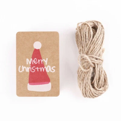 £2.97 • Buy 50Pcs Kraft Paper Gift Tags Merry Christmas Hat Card Scallop Label +10M Strings
