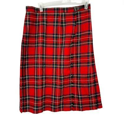 Pitlochry Knitwear Skirt Pure New Wool Red Kilt 16 Tartan Plaid Skirt Buckle • $39.99