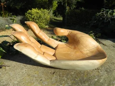 Wooden Hand Bowl Carved Hands With Fingers Trinket Key Change Coins Bowl 35cm • £39.99