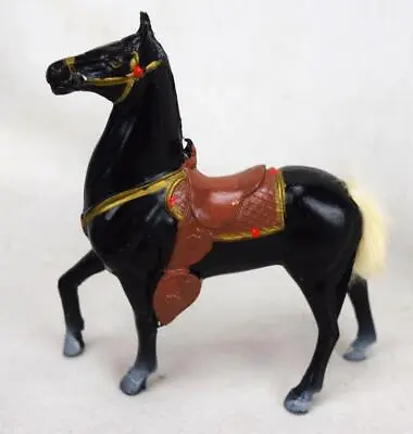 Vintage Cast Metal Black Horse W/Brown Saddle Figurine • $7.99
