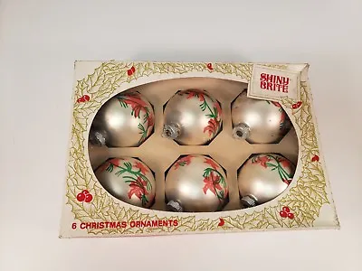 Vintage Shiny Brite Ornaments Christmas Green Red Poinsettia Balls Poloron Rare • $19