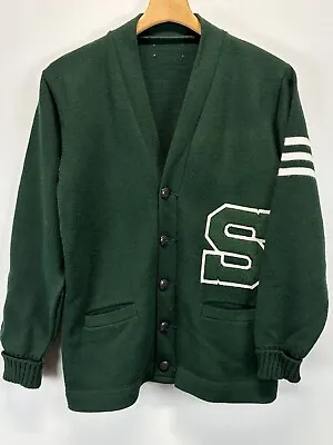 Vtg Varsity Style Knit Cardigan Sweater Green Michigan State University? READ • $75