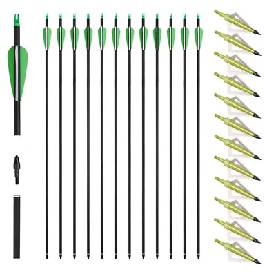 12PK 31  Archery Carbon Arrows With Broadheads For Recurve/Compound Bow  Hunting • $59.99