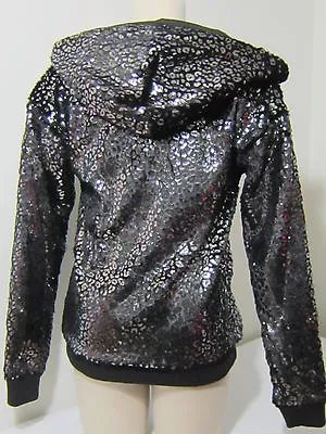 BLING Victoria Secret Pink LEOPARD BLACK FUR LOGO SWEAT SHIRT JACKET HOODIE M • $109