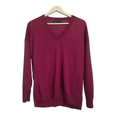 Mens M&S Collection V Neck Extra Fine Merino Wool Knit Jumper Magenta Size Med • £12.99