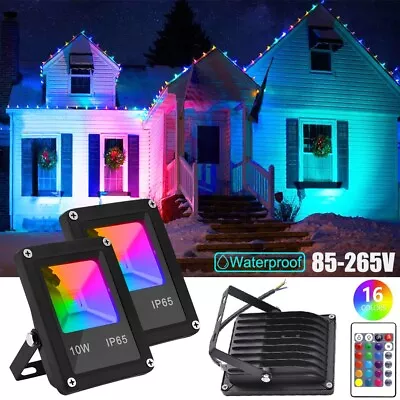 RGB LED Flood Lights Remote Outdoor Garden Wall Washer Lights Spotlight Uplights • £13.31