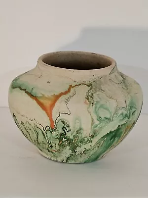 Vintage~Nemadji Pottery  U.S.A. ~ Vase/Planter ~ Swirled Green~Orange~Black • $17