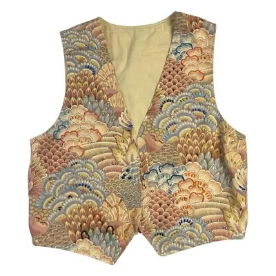 Vtg Y2K Floral Fairy Vest Beaded Peach Pastel Spring Tones Women’s M? • £28.91