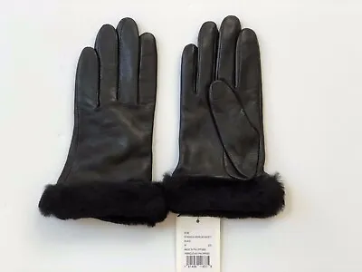 UGG Genuine Dyed Shearling Trimmed Leather Gloves Black Size Small Retail $110 • $43.19