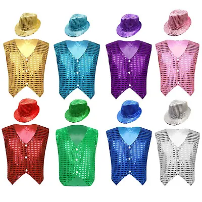 Men Vest Cosplay Waistcoat Cowboy Tank Top Showman Outfits Shiny Costume Hat • $22.51