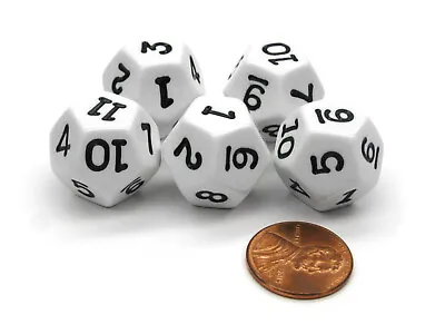 Set Of 5 D12 12-Sided 18mm Opaque RPG Dice - White With Black Numbers • $7.99