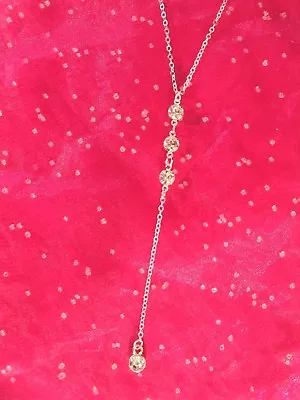 Dainty Rhinestone Necklace Y Lariat 4 Drop Delicate Gold Silver Simple Slider • $16.10