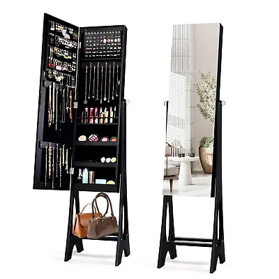 Freestanding Mirror Jewelry Cabinet Organizer W/ Full Length Mirror Built-in LED • £69.95